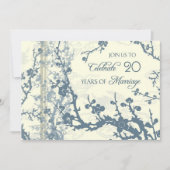 Blue Floral 20th Jubileum Invitation Kaart (Voorkant)