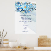 Blue Floral 24 x 36-inch welkomstbord Poster (Keuken)