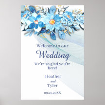 Blue Floral 24 x 36-inch welkomstbord