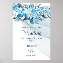 Blue Floral 24 x 36-inch welkomstbord Poster
