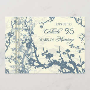 Blue Floral 25th Jubileum Invitation Kaart
