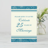 Blue Floral 25th Jubileum Party Invitation Kaart (Staand voorkant)