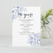 Blue Floral 50ste huwelijksverjaardag Kaart (Staand voorkant)