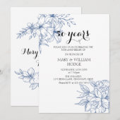 Blue Floral 50ste huwelijksverjaardag Kaart (Voorkant / Achterkant)