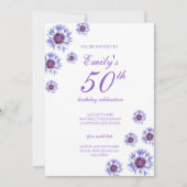 Blue Floral 50th Birthday Party Invitation Kaart (Voorkant)