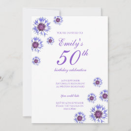 Blue Floral 50th Birthday Party Invitation Kaart