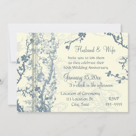 Blue Floral 50th Jubileum Invitation Kaart (Achterkant)