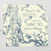Blue Floral 50th Jubileum Invitation Kaart (Voorkant / Achterkant)