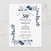 Blue Floral 50th Wedding Jubileum Bewaar de datum Briefkaart (Voorkant)