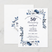 Blue Floral 50th Wedding Jubileum Bewaar de datum