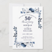 Blue Floral 50th Wedding Jubileum Bewaar de datum Save The Date (Voorkant)