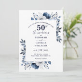 Blue Floral 50th Wedding Jubileum Bewaar de datum Save The Date (Staand voorkant)