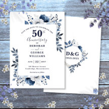 Blue Floral 50th Wedding Jubileum Bewaar de datum