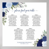 Blue Floral 5 Table Elegant Wedding Seding Chart Poster (Voorkant)