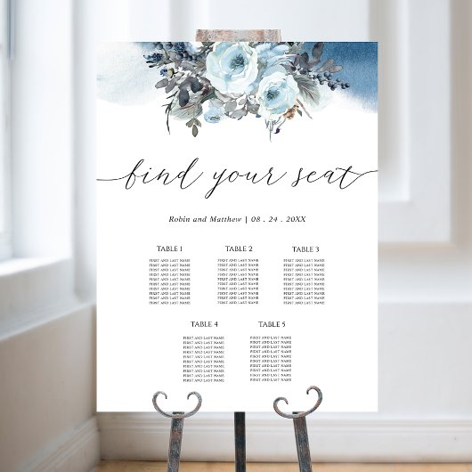 Blue Floral 5 tafel of minder zitplaatsen kaart te Poster