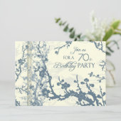 Blue Floral 70th Birthday Party Invitation Cards Kaart (Staand voorkant)
