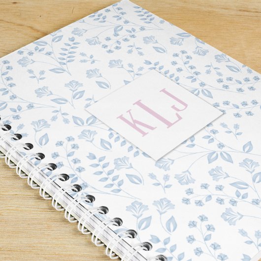 Blue Floral 8,5-inch x 11-inch spiral Notitieboek