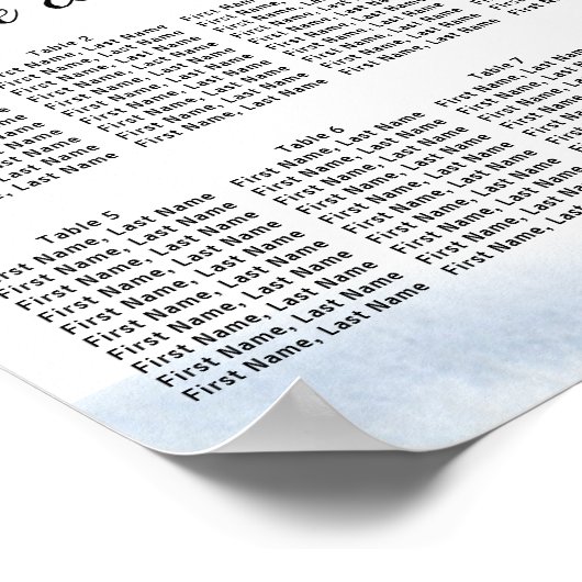 Blue Floral 8-Table DIY Wedding Seating Chart Poster (Hoek)