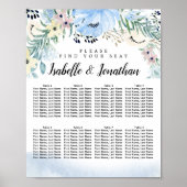 Blue Floral 8-Table DIY Wedding Seating Chart Poster (Voorkant)