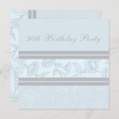Blue Floral 90th Birthday Party Kaart (Voorkant / Achterkant)