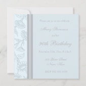 Blue Floral 90th Birthday Party Kaart (Achterkant)