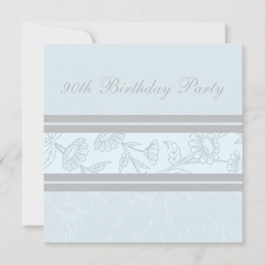 Blue Floral 90th Birthday Party Kaart (Voorkant)