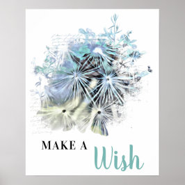 *~* Blue Floral Abstract DANDELION maakt een wens Poster
