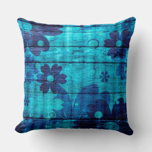 Blue Floral Abstract hout Kussen