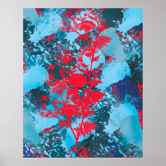 Blue Floral Abstract Poster (Voorkant)