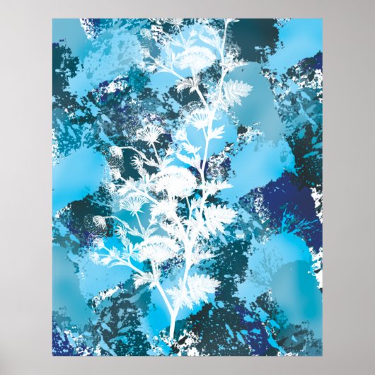 Blue Floral Abstract Poster (Voorkant)