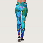 Blue Floral Abstracte kunst Leggings (Achterkant)