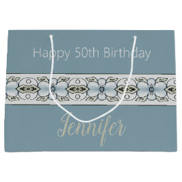 Blue Floral Accented Groot Cadeauzakje