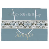 Blue Floral Accented Groot Cadeauzakje (Achterkant)