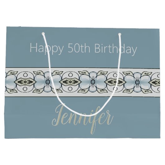 Blue Floral Accented Groot Cadeauzakje (Achterkant)