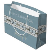 Blue Floral Accented Groot Cadeauzakje (Achterkant Gekanteld)