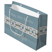 Blue Floral Accented Groot Cadeauzakje (Voorkant Gekanteld)