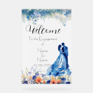 Blue Floral acryl Verloving teken Bord