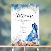 Blue Floral acryl Verloving teken Bord (Neutraal)