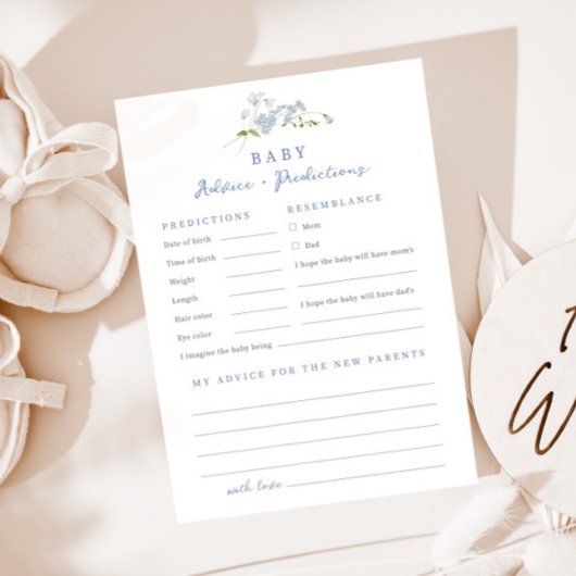 Blue Floral Advies Voorspellingen Baby shower Kaar Kaart