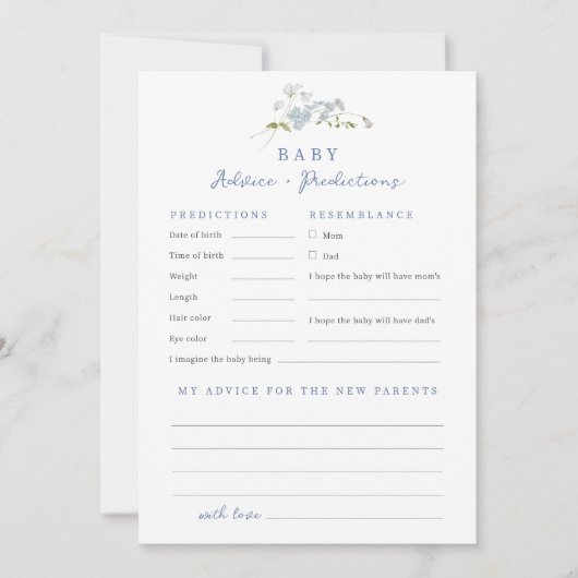Blue Floral Advies Voorspellingen Baby shower Kaar Kaart (Voorkant)