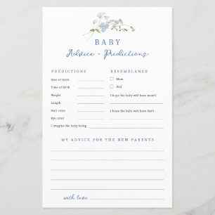Blue Floral Advies Voorspellingen Baby shower Spel