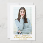 Blue Floral Afstudeerder Party Gold Invite - Foto  Kaart (Achterkant)