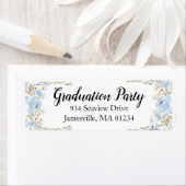 Blue Floral Afstuderen retour adreslabels Etiket (Insitu)