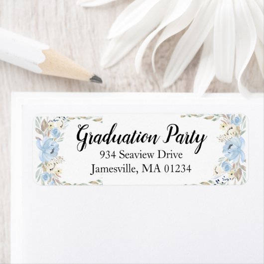 Blue Floral Afstuderen retour adreslabels Etiket (Insitu)