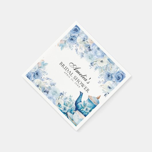 Blue Floral Afternoon Tea Party Douche Servet (Hoek)