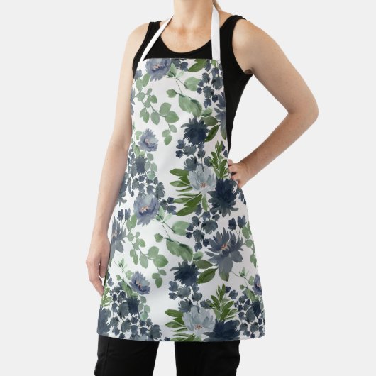 Blue Floral All-Over Print Apron Schort (Insitu)