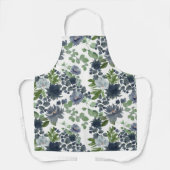 Blue Floral All-Over Print Apron Schort (Voorkant)