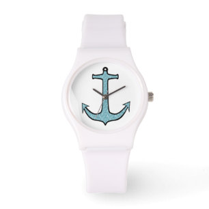 Blue Floral Anchor Horloge