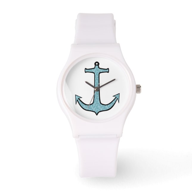 Blue Floral Anchor Horloge (Voorkant)