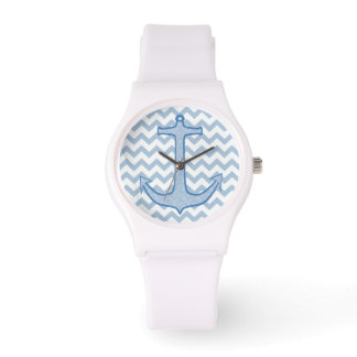 Blue Floral Anchor Horloge